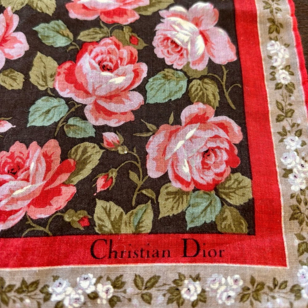 DIOR Floral Cotton Rose Pattern Scarf - Picture 4 of 6